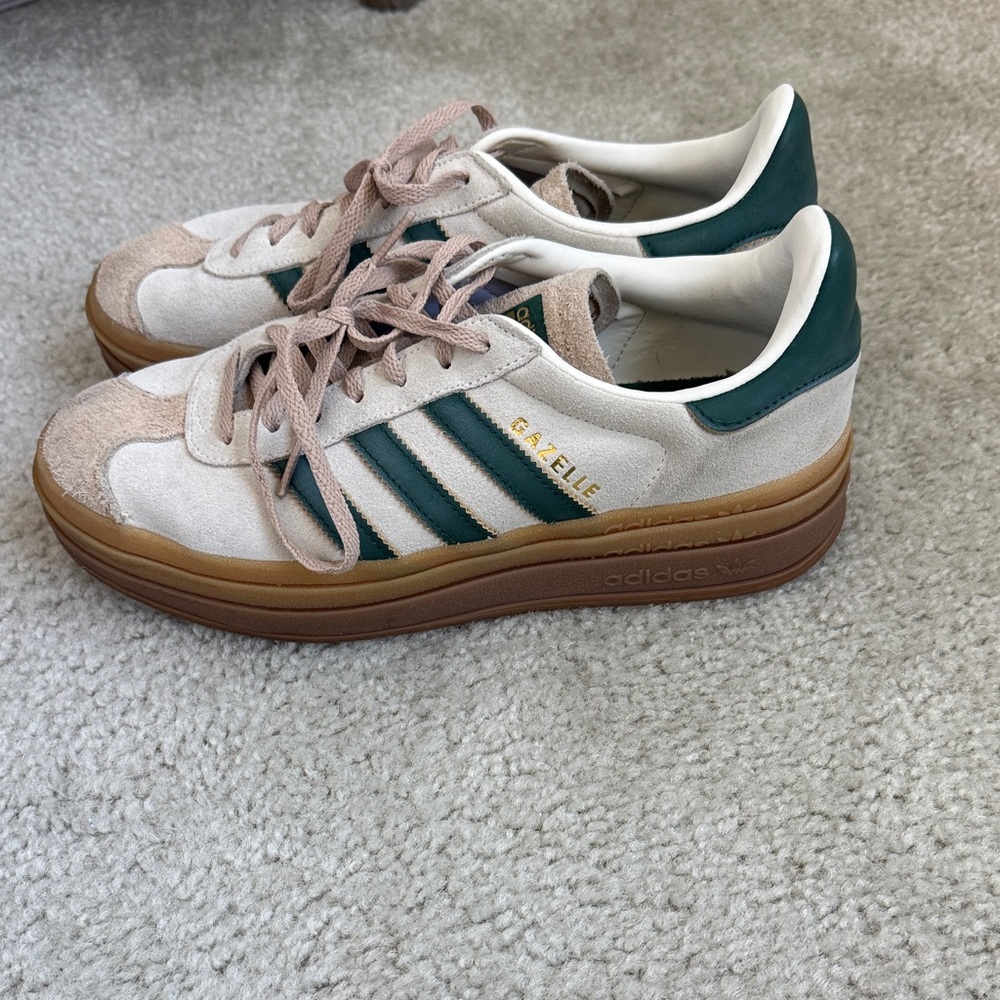 Adidas Gazelle Women's Beige Tan and Green Sneakers - Picture 4 of 7
